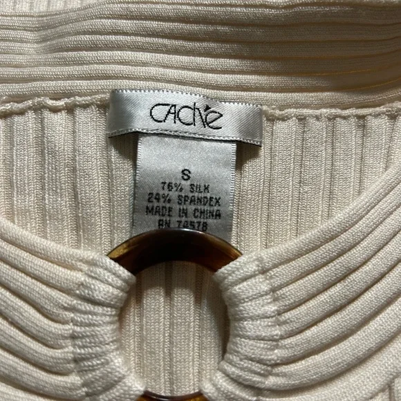 Cache Cream Silk Ribbed Tank Top with Keyhole Detail - Picture 4 of 6